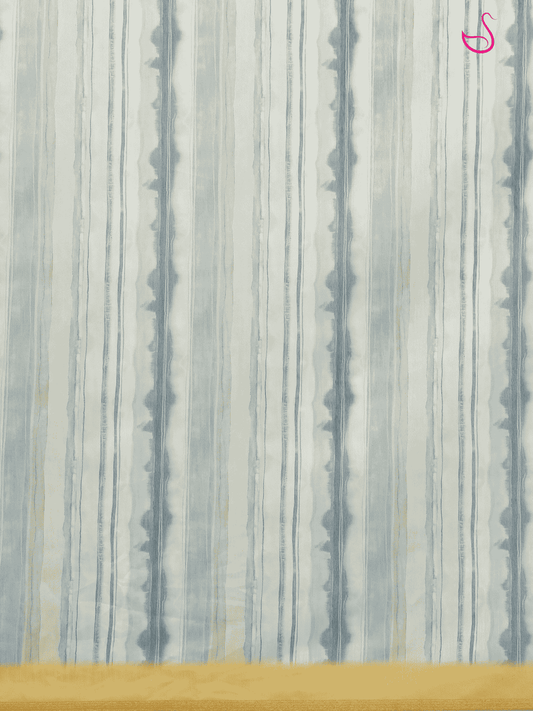 Blue Cotton Blend Saree with Striped Prints