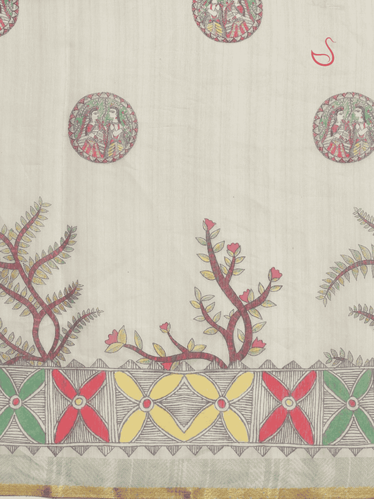 Pastel Green Cotton Blend Saree with Madhubani Prints