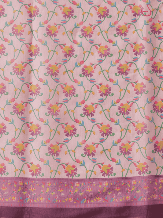 Lavender Cotton Blend Saree with Floral Prints