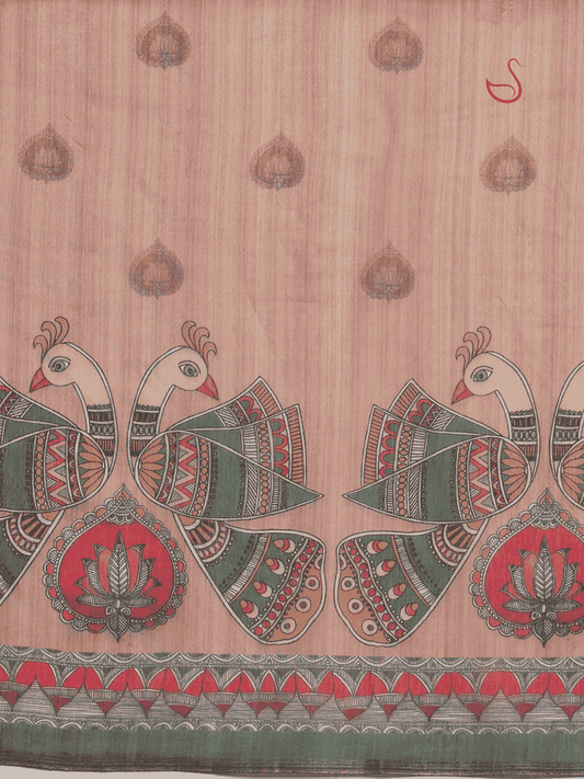 Multicolour Cotton Blend Saree with Madhubani Prints
