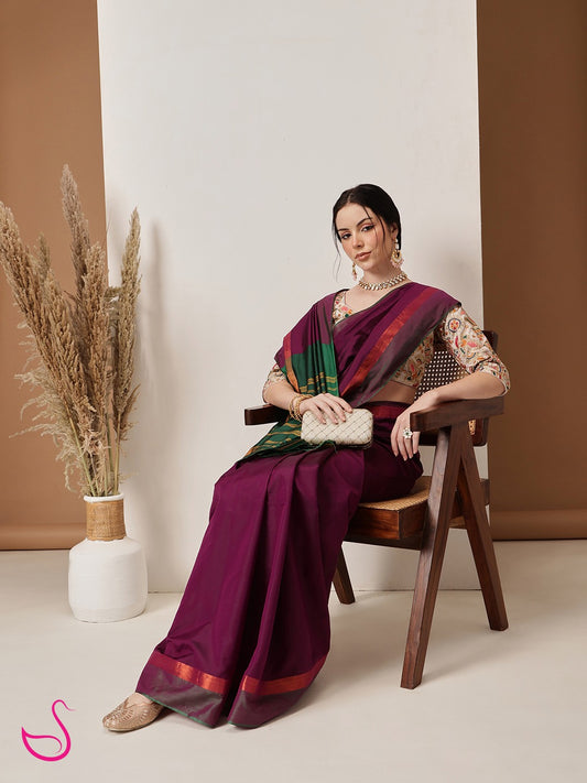 Wine Lightweight Soft Silk Finish Saree