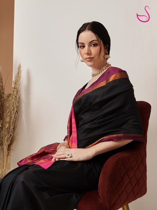 Black Lightweight Soft Silk Finish Saree