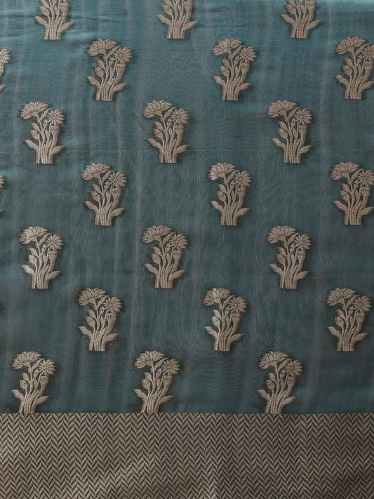 Textile with floral patterns on a blue background