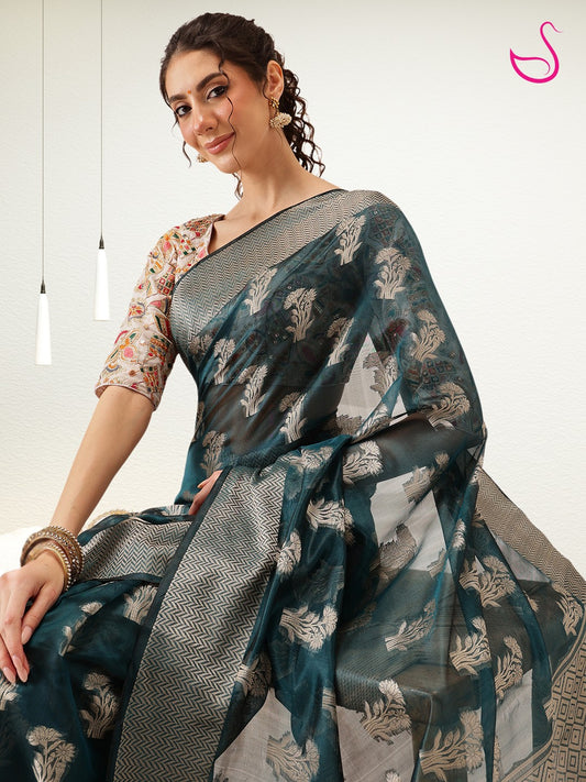 Pravanya – Ocean Teal Draped in Silver Grace