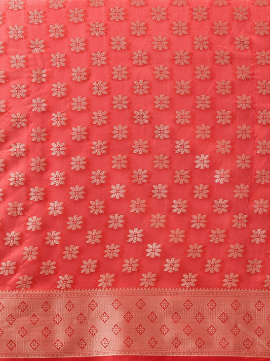 Red fabric with gold floral patterns