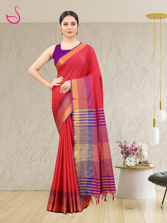 Red Lightweight Soft Silk Finish Saree