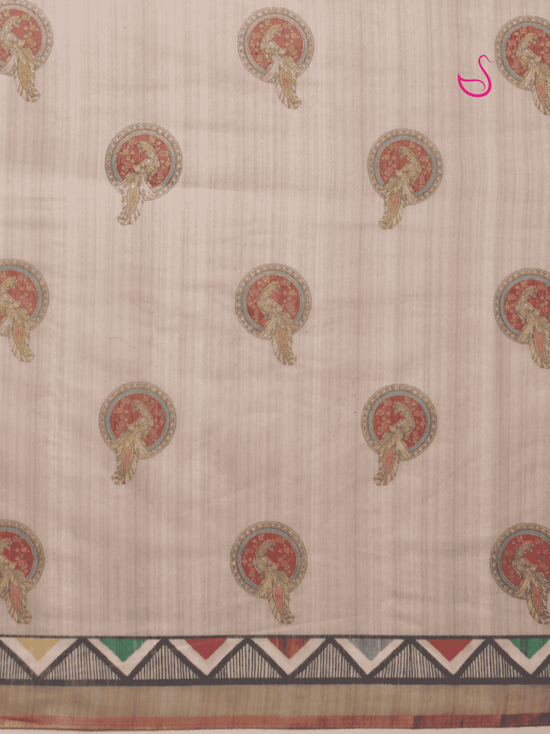 Beige Cotton Blend Saree with Madhubani Prints