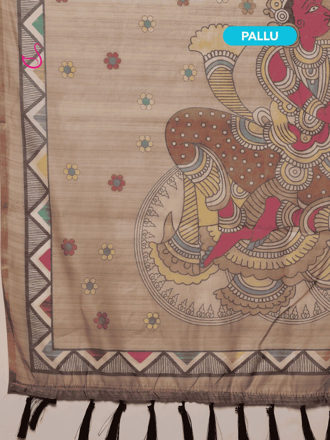 Beige Cotton Blend Saree with Madhubani Prints