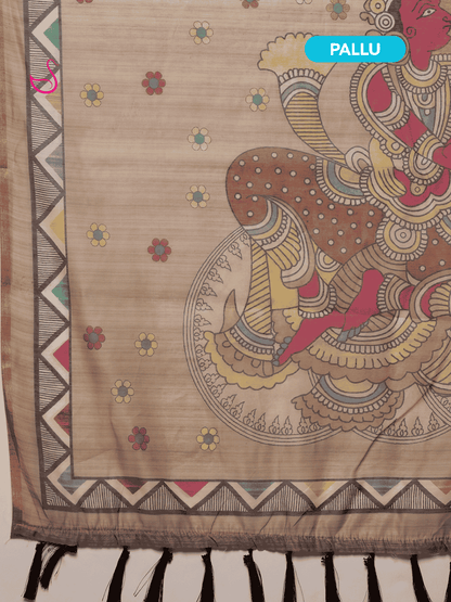 Beige Cotton Blend Saree with Madhubani Prints