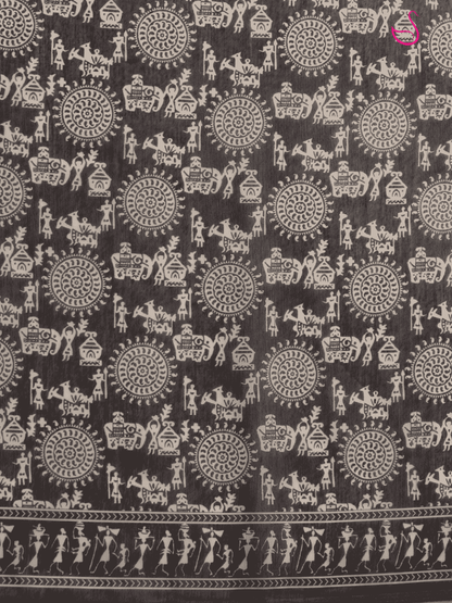 Black Cotton Blend Saree with Warli Prints