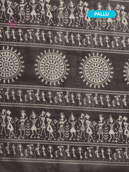 Black Cotton Blend Saree with Warli Prints