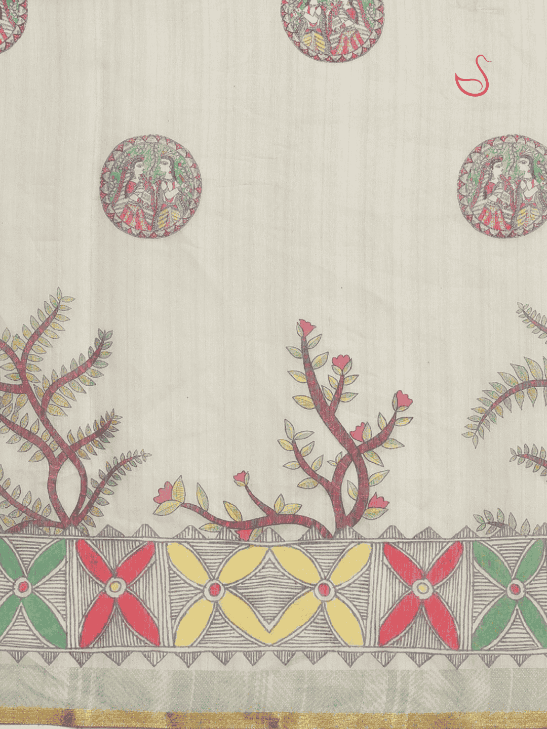 Pastel Green Cotton Blend Saree with Madhubani Prints