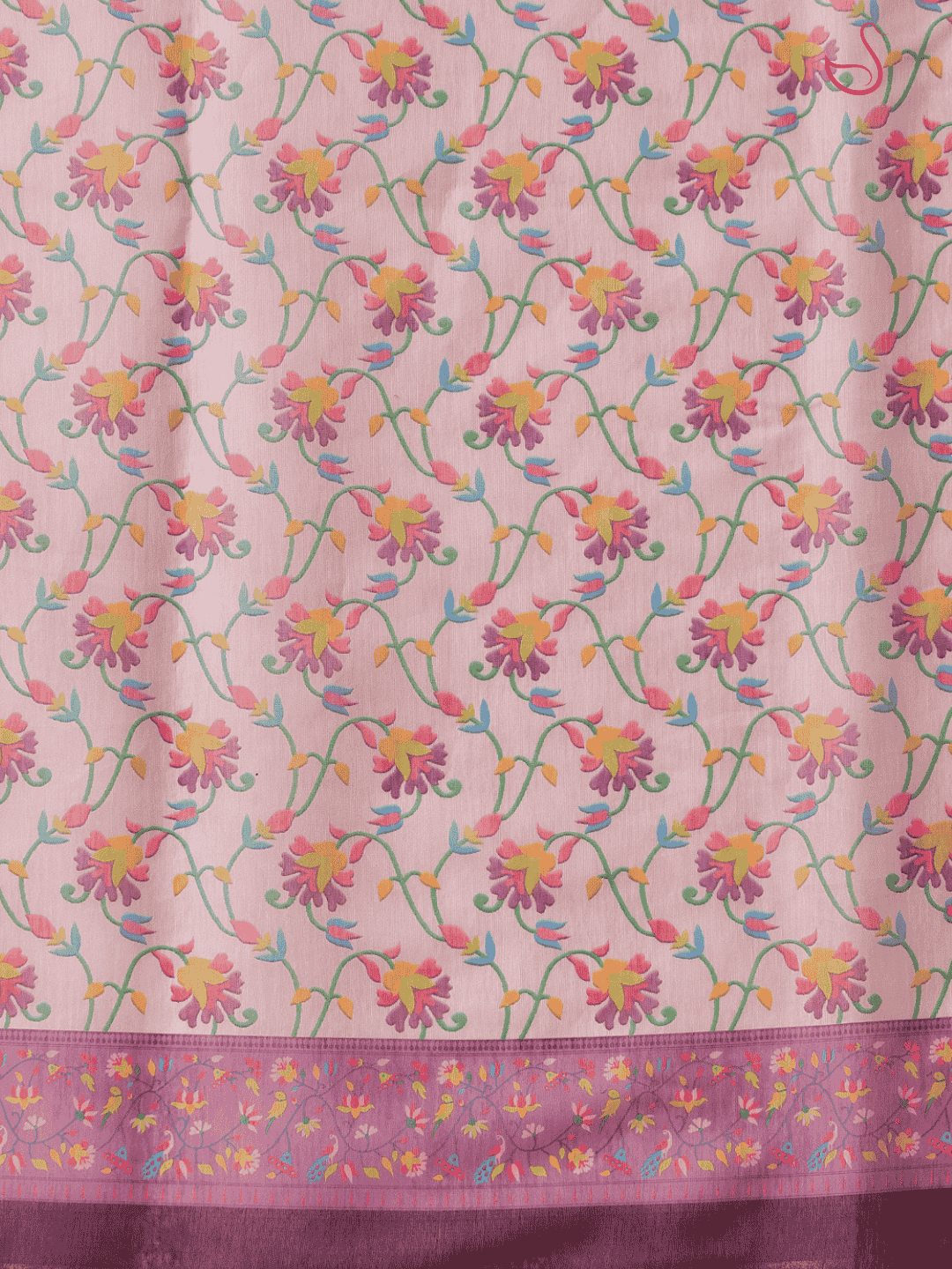 Lavender Cotton Blend Saree with Floral Prints