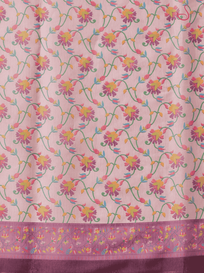 Lavender Cotton Blend Saree with Floral Prints