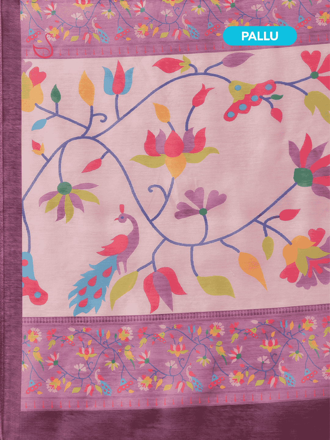 Lavender Cotton Blend Saree with Floral Prints
