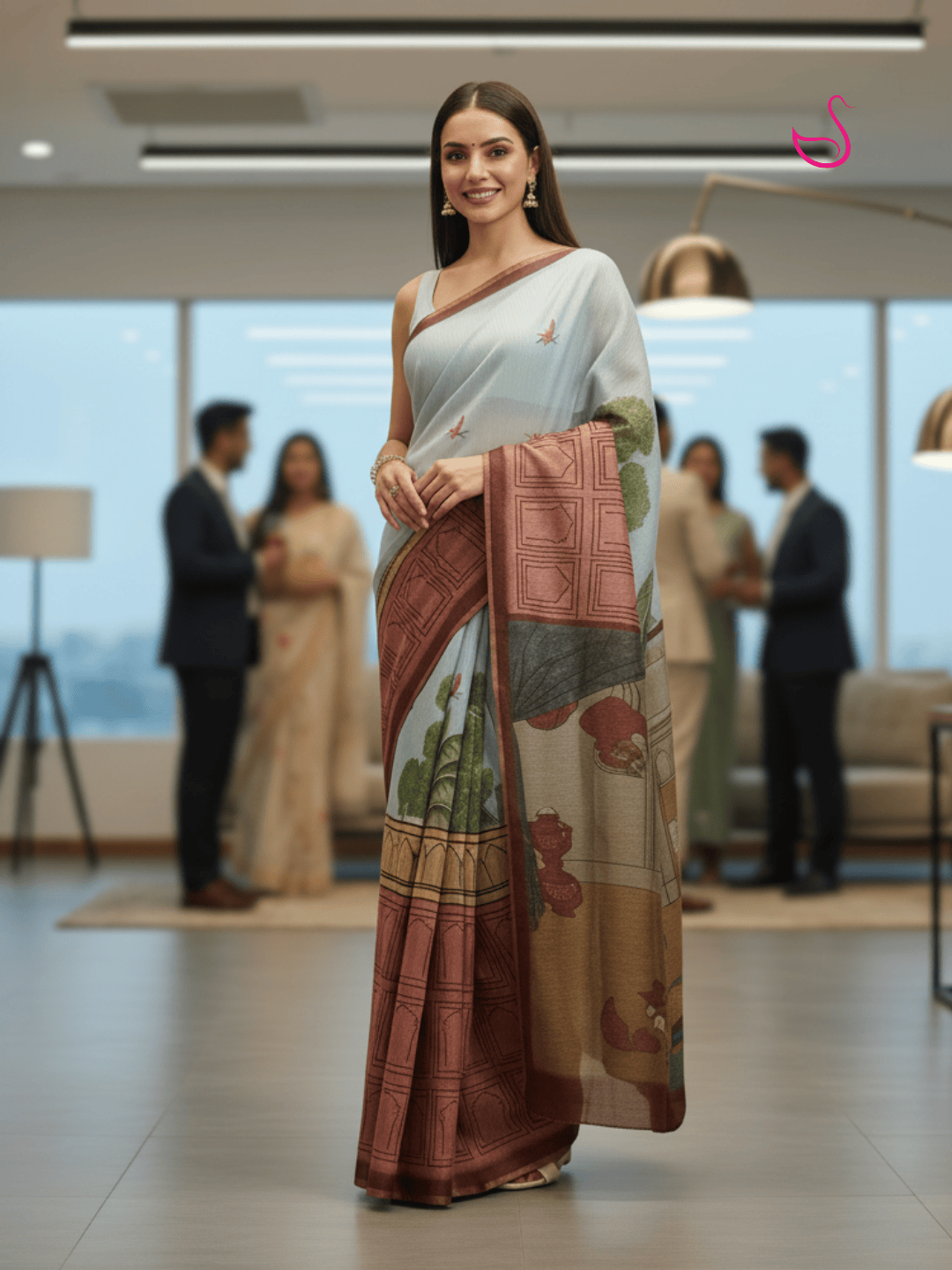 Multicolour Cotton Tissue Saree with Abstract Narrative Print