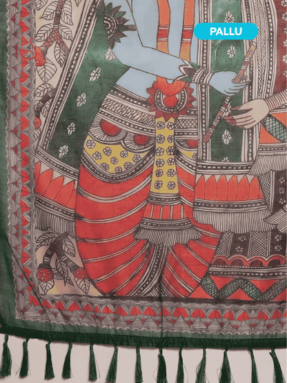 Multicolour Cotton Blend Saree with Madhubani Prints