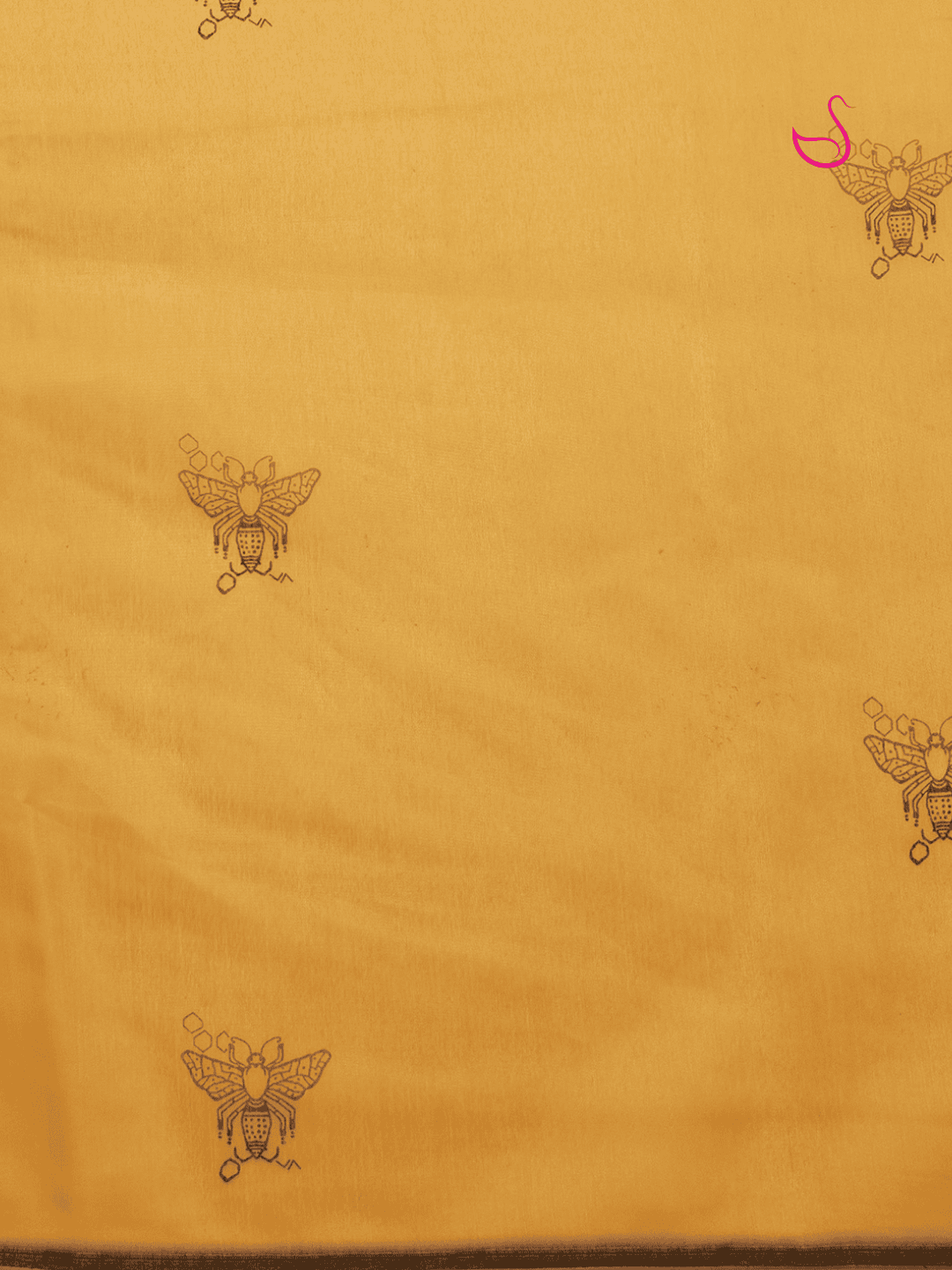 Mustard Yellow Cotton Blend Saree with Bee & Honeycomb Design