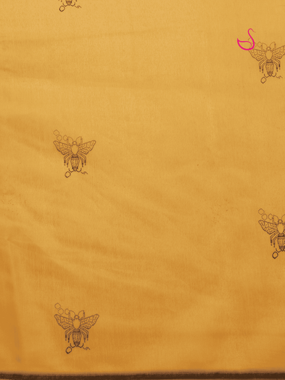 Mustard Yellow Cotton Blend Saree with Bee & Honeycomb Design