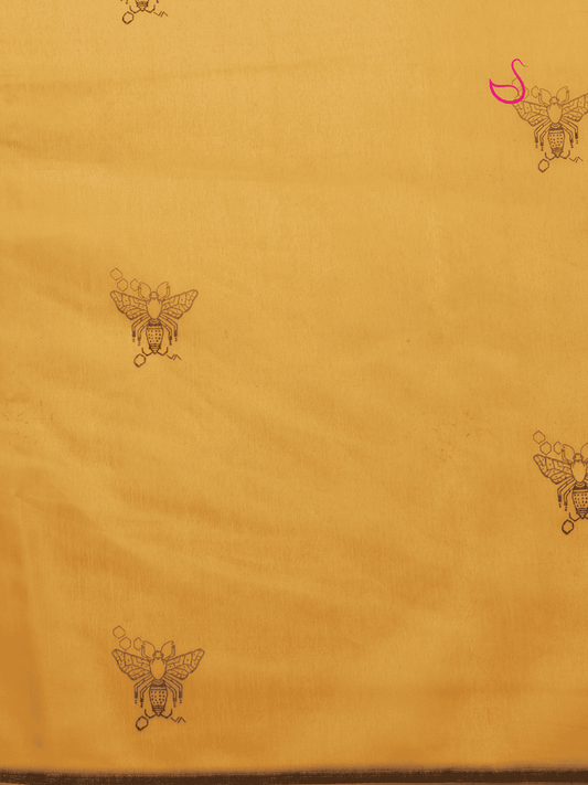 Mustard Yellow Cotton Blend Saree with Bee & Honeycomb Design