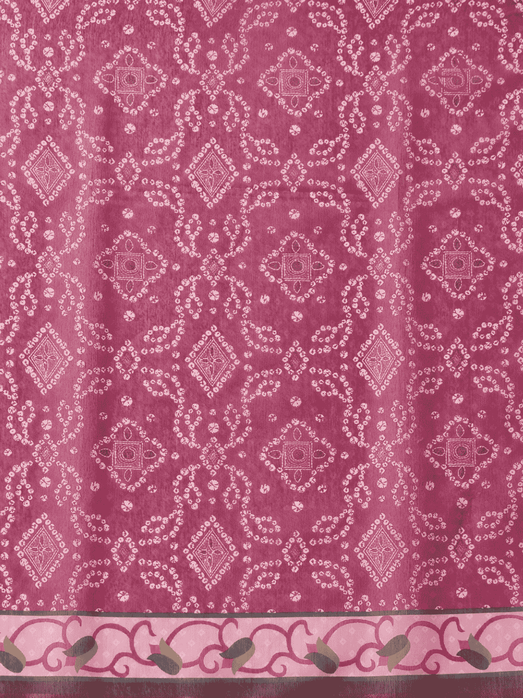 Raspberry Pink Cotton Blend Saree with Bandhani Print & Scenic Pallu