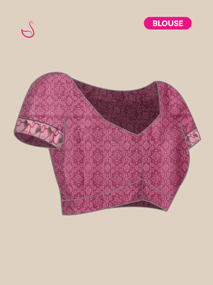 Raspberry Pink Cotton Blend Saree with Bandhani Print & Scenic Pallu