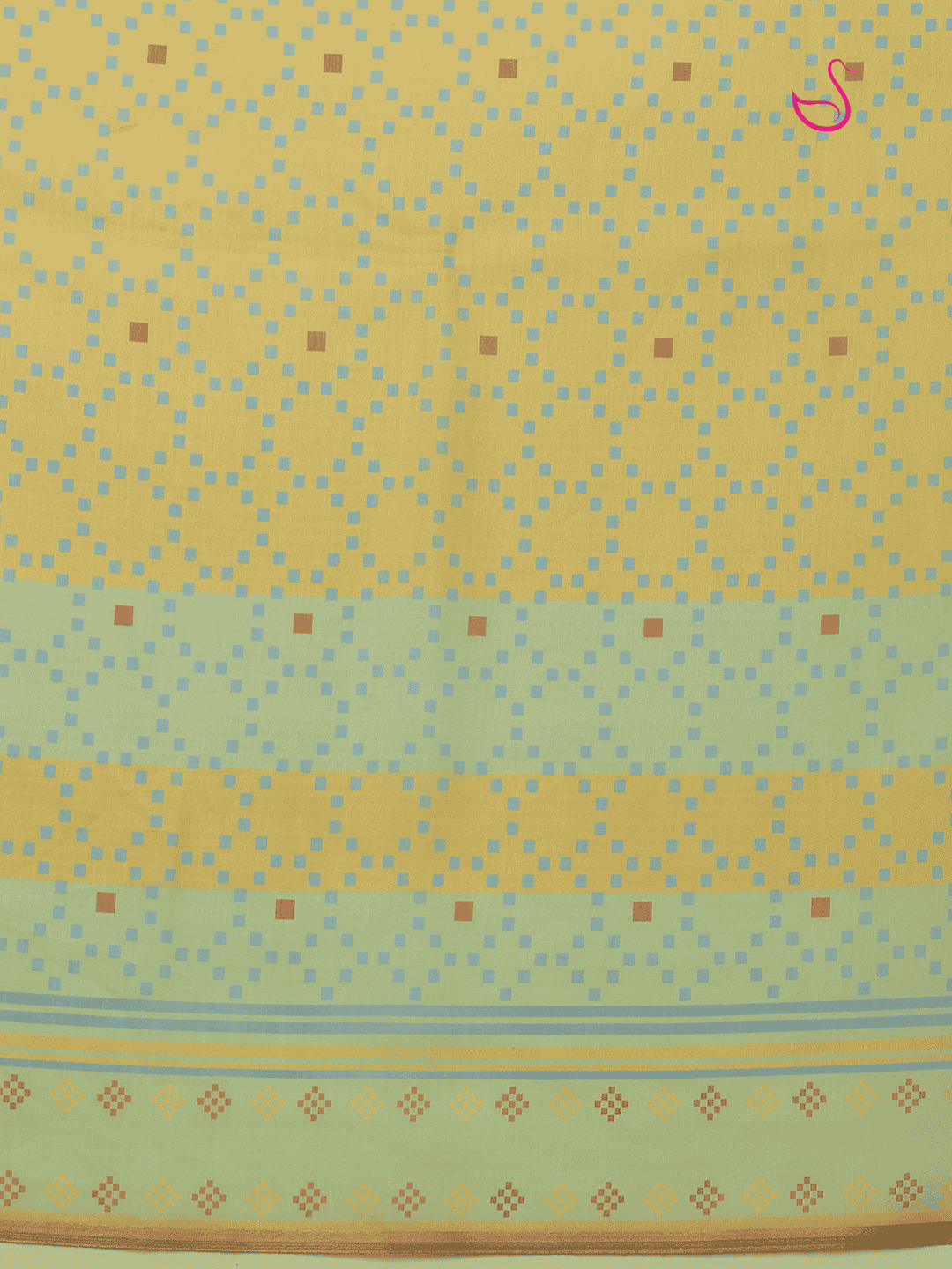 Yellow Cotton Blend Saree with Geometric Designs