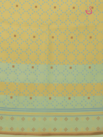 Yellow Cotton Blend Saree with Geometric Designs