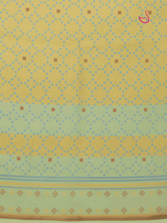 Yellow Cotton Blend Saree with Geometric Designs