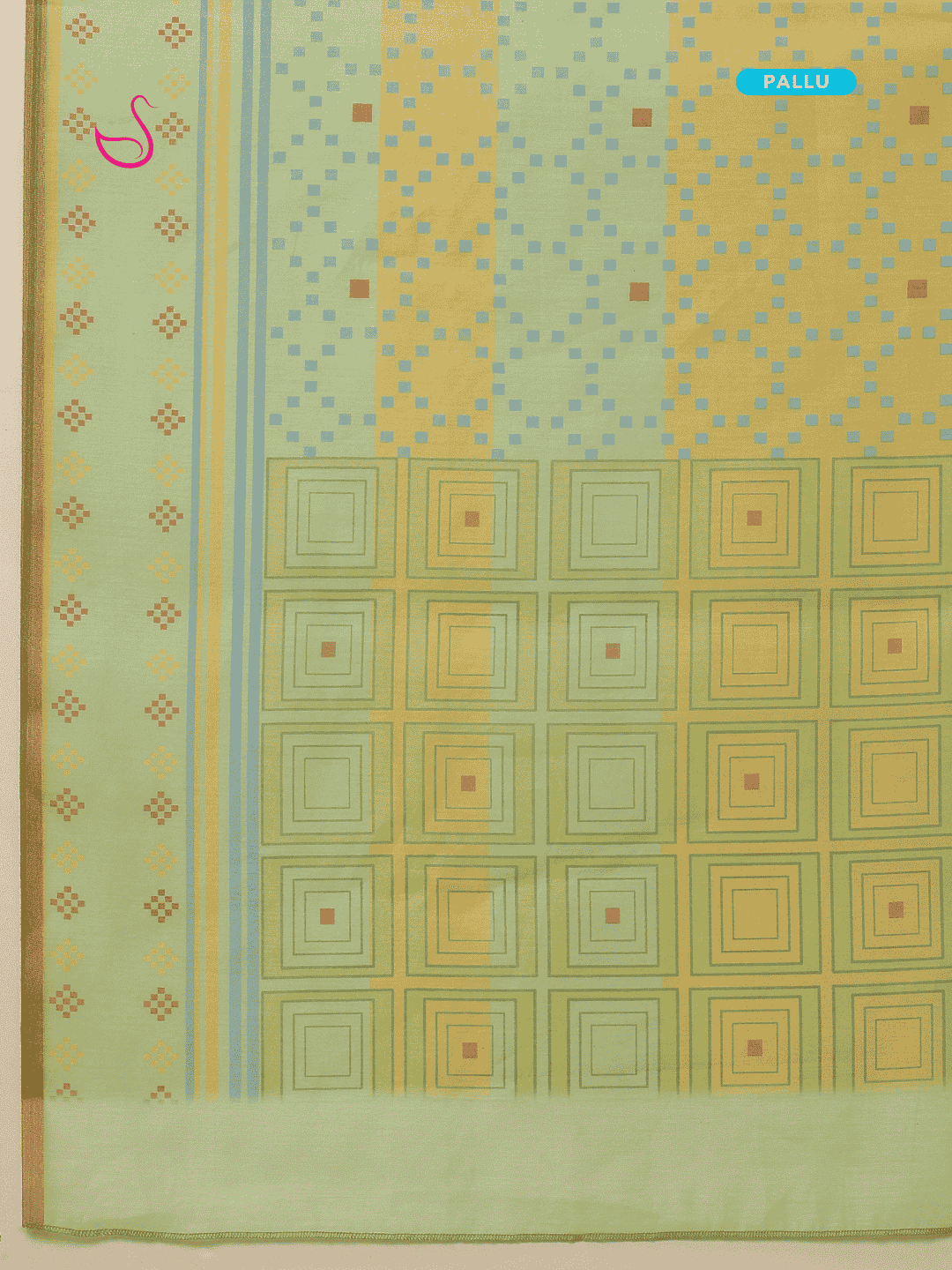 Yellow Cotton Blend Saree with Geometric Designs