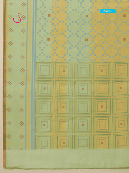 Yellow Cotton Blend Saree with Geometric Designs
