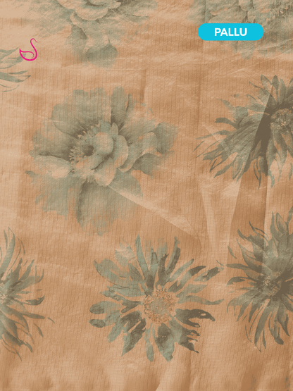 Beige Gold Tissue Silk Saree with Floral Prints
