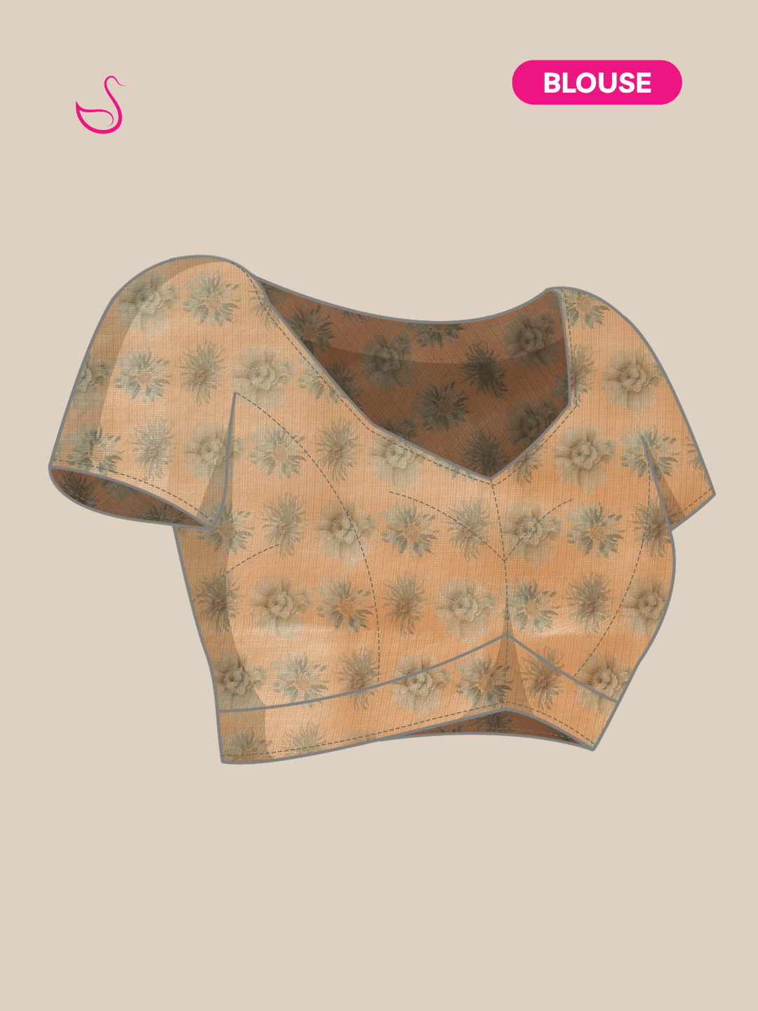 Beige Gold Tissue Silk Saree with Floral Prints