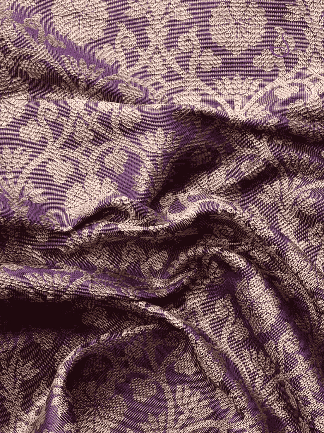 Purple Zari Tissue Silk Saree with Orange Pallu