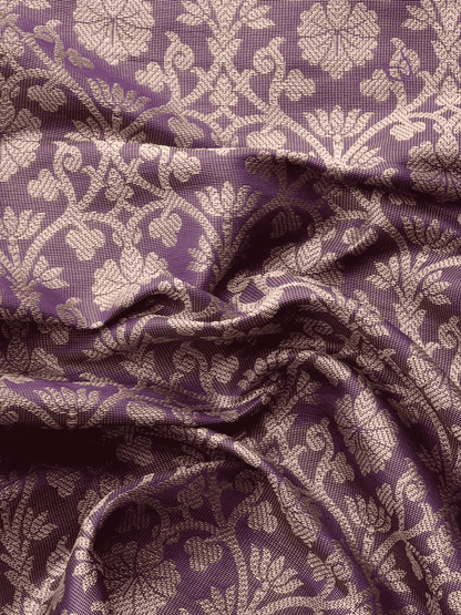 Purple Zari Tissue Silk Saree with Orange Pallu