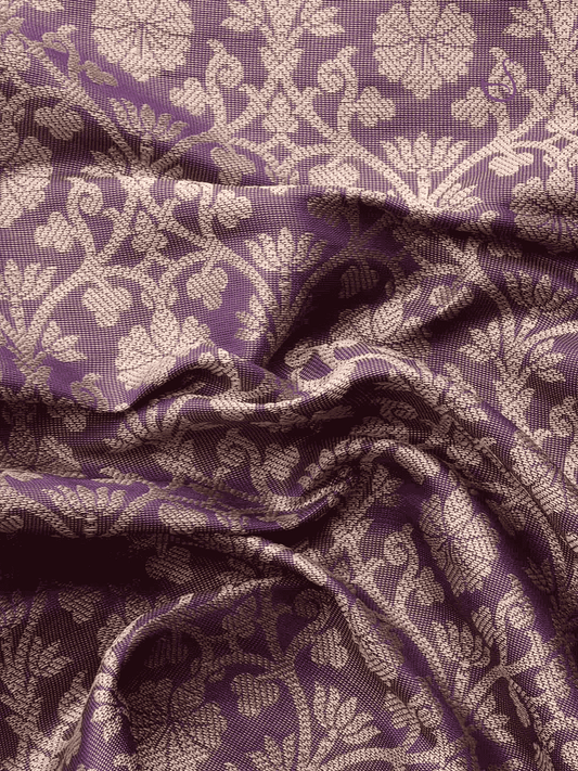 Purple Zari Tissue Silk Saree with Orange Pallu