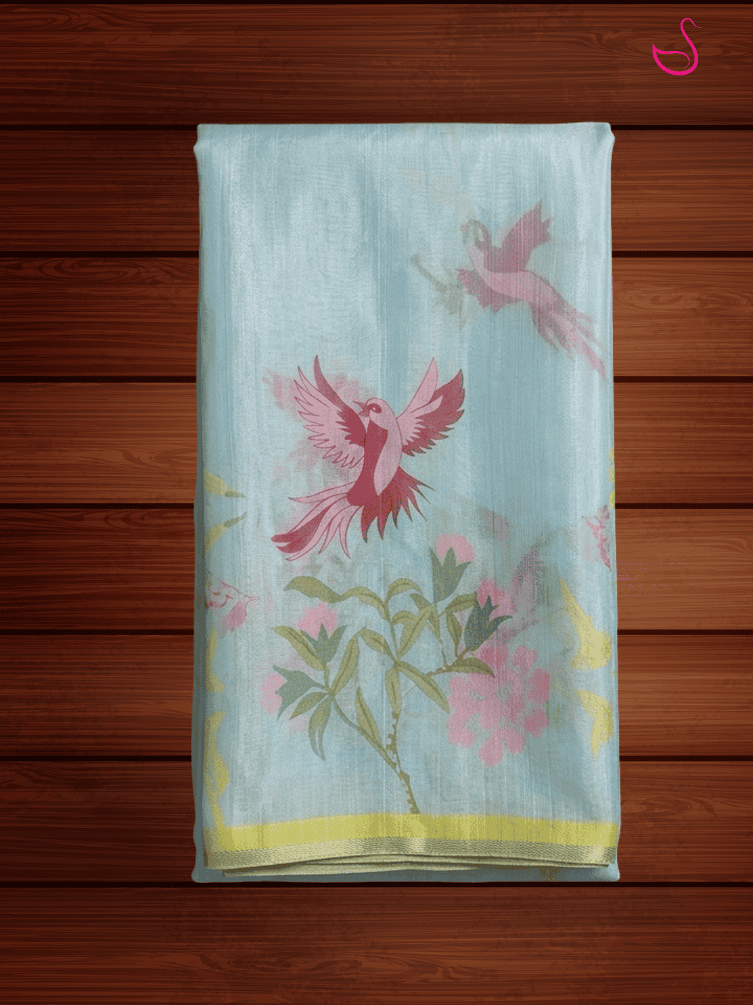Sky Blue Cotton Tissue Saree with Floral Prints