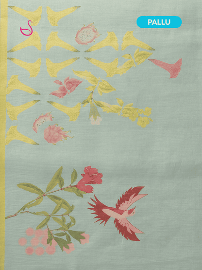 Sky Blue Cotton Tissue Saree with Floral Prints