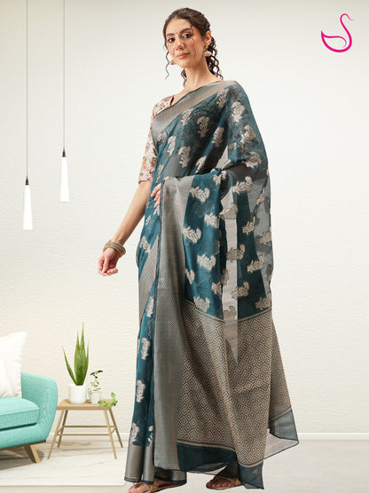 Pravanya – Ocean Teal Draped in Silver Grace