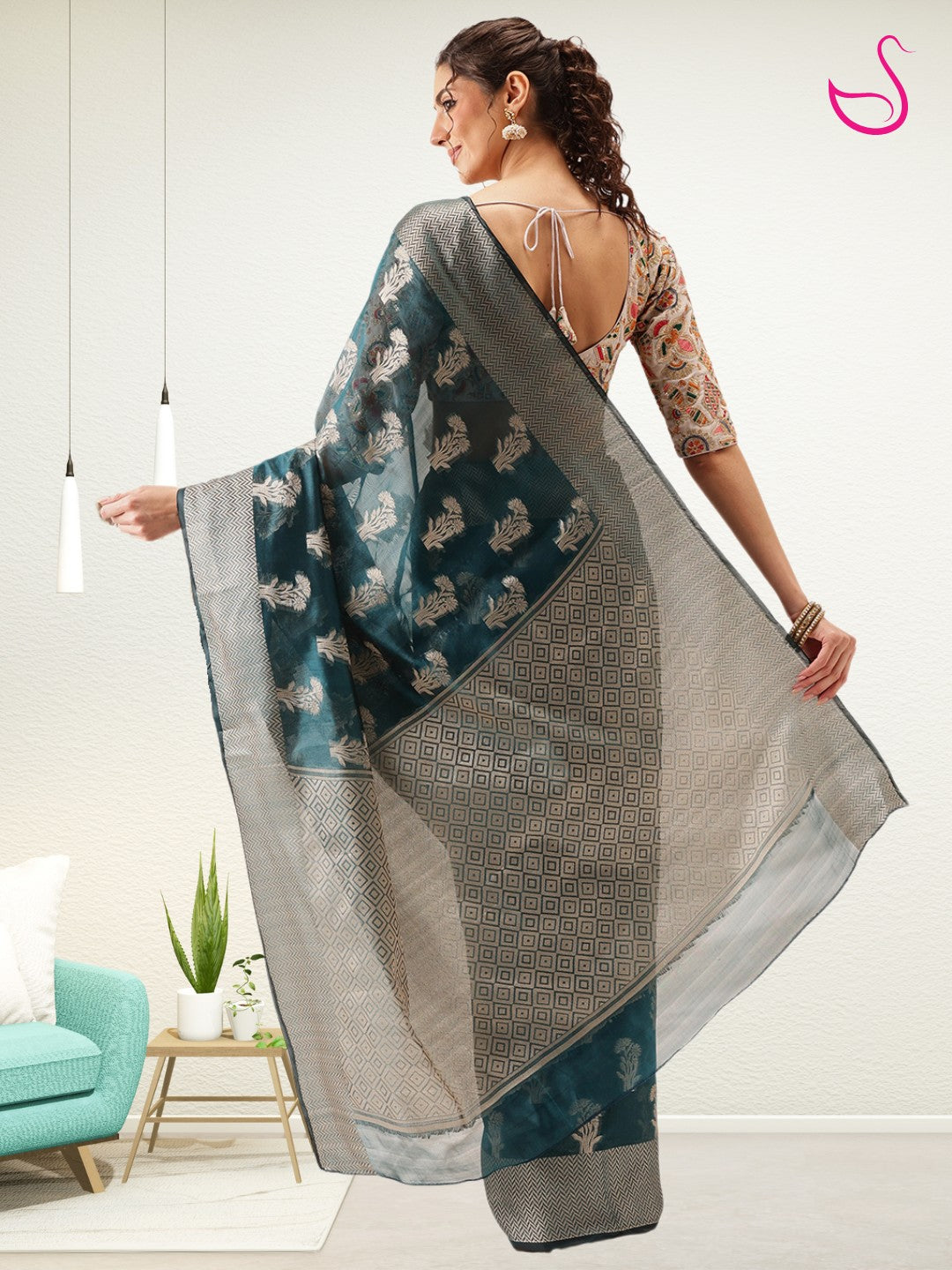 Pravanya – Ocean Teal Draped in Silver Grace