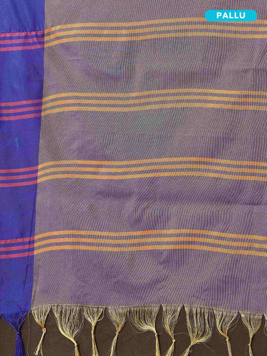 Purple and blue striped fabric with yellow lines, labeled 'Pallu'.