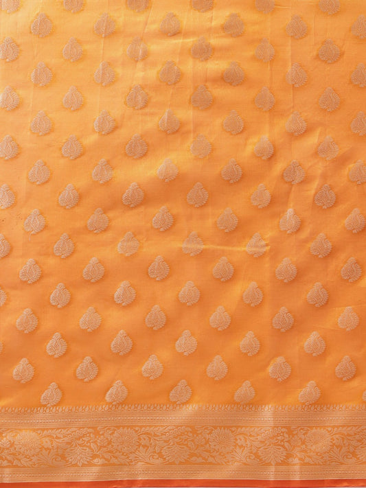 Orange fabric with gold leaf pattern