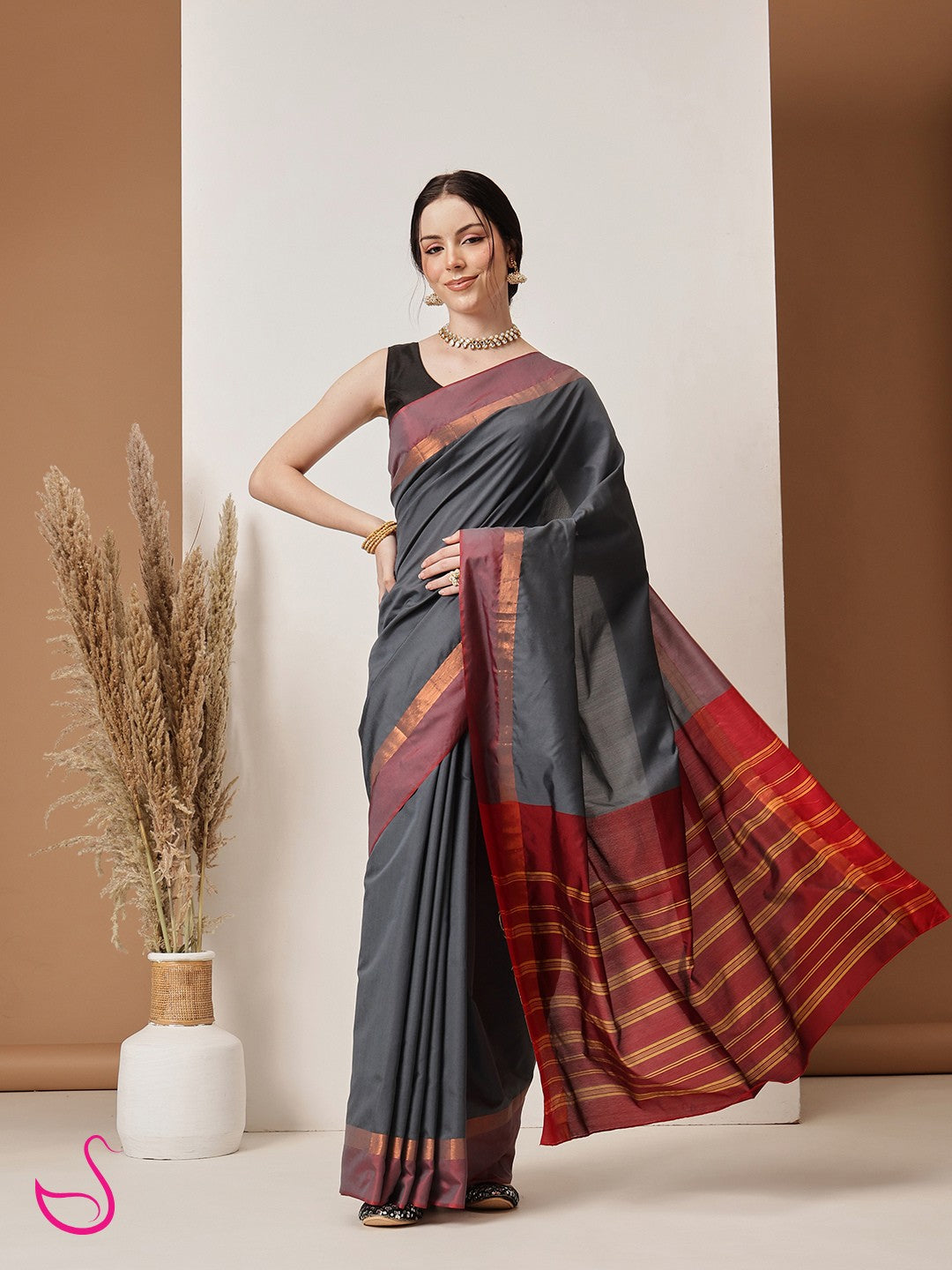 Sharini - The Grey Maroon Elegance