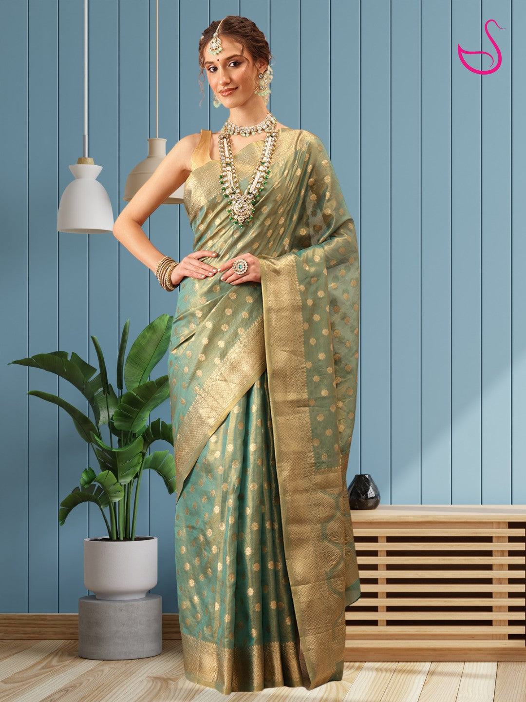 Elvina – Aqua Glow in Tissue Silk