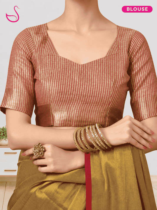 Antique Gold Mul Tissue Saree with Red Border