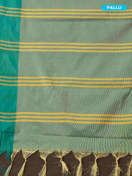 Tissue silk saree pallu in dark green with mustard stripes