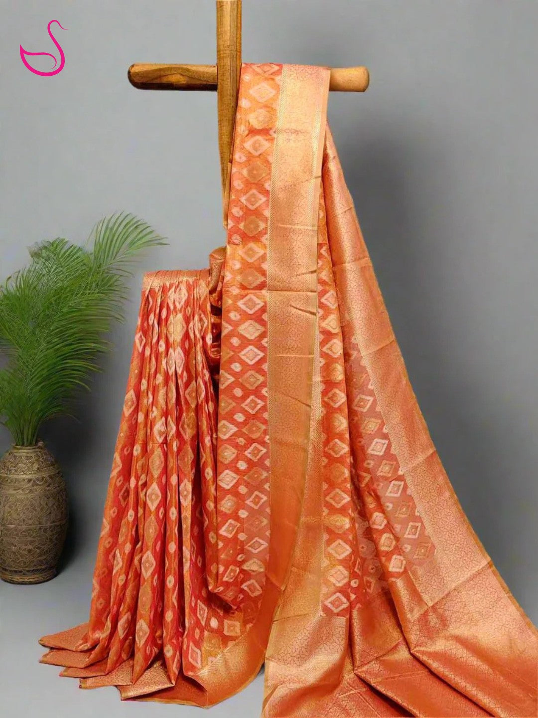 Orange Ikat Tissue Silk saree