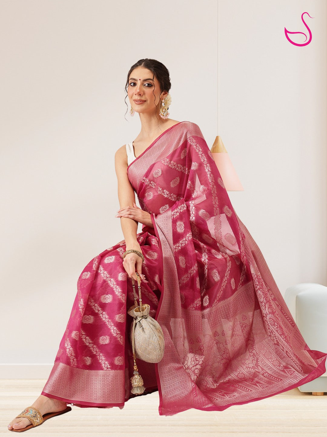 Ishanya – The Rose Pink Jaal Elegance