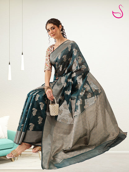 Pravanya – Ocean Teal Draped in Silver Grace