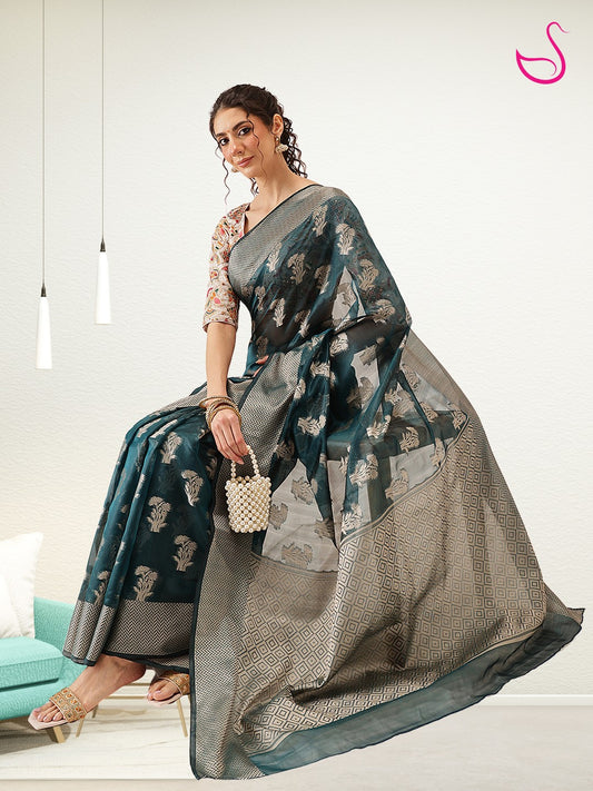 Pravanya – Ocean Teal Draped in Silver Grace